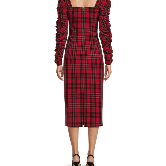 ELENA PLAID LONG RUCHED SLEEVE DRESS - Picture 3 of 7